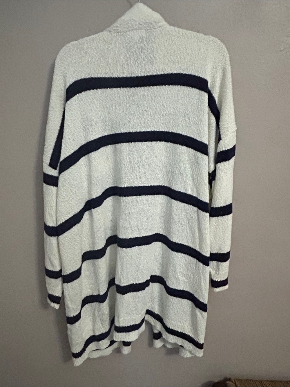 Coastal Nautical cotton Striped Longline Cardigan BP. Ivory Navy - Picture 2 of 4